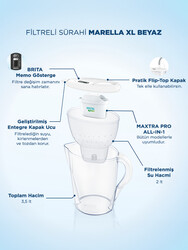 BRITA Marella XL 3x Maxtra Pro All-in-1 Filtreli Su Arıtma Sürahisi - Beyaz 3,5 lt - 6